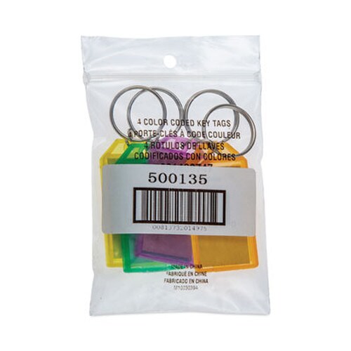 CONTROLTEK® Key Tags, Metal/Plastic, Green/Orange/Purple/Yellow, 4/Pack Item: CNK500135