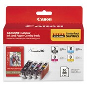 Canon® 0628B027 (PGI-5/CLI-8) ChromaLife100+ Ink/Paper Combo, Black/Cyan/Magenta/Yellow Item: CNM0628B027