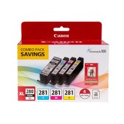Canon® 2021C006 (CLI-281/PGI-280XL) Ink/Paper Combo, Black/Cyan/Magenta/Yellow Item: CNM2021C006