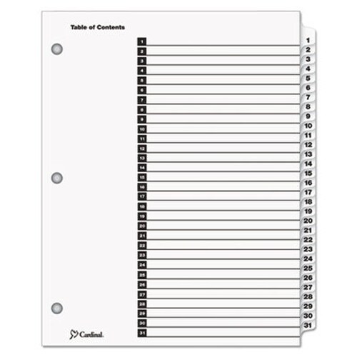 Cardinal® OneStep Printable Table of Contents and Dividers, 31-Tab, 1 to 31, 11 x 8.5, White, White Tabs, 1 Set Item: CRD60113