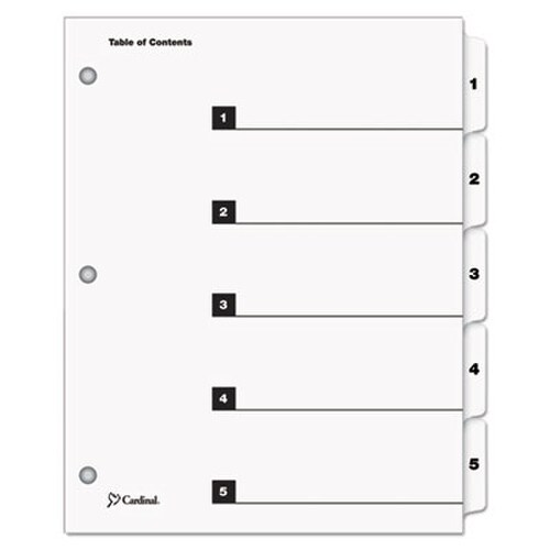 Cardinal® OneStep Printable Table of Contents and Dividers, 5-Tab, 1 to 5, 11 x 8.5, White, White Tabs, 1 Set Item: CRD60513