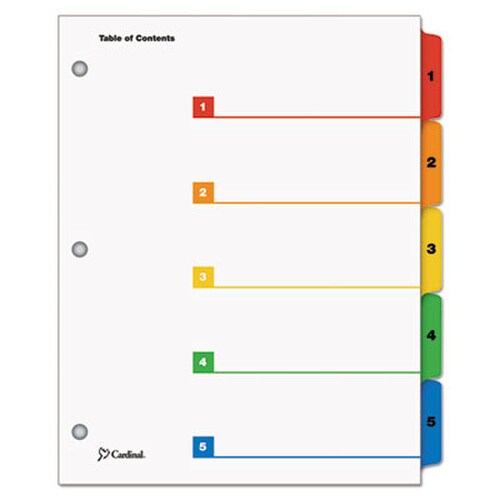 Cardinal® OneStep Printable Table of Contents and Dividers, 5-Tab, 1 to 5, 11 x 8.5, White, Assorted Tabs, 1 Set Item: CRD60518
