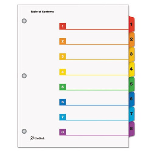 Cardinal® OneStep Printable Table of Contents and Dividers, 8-Tab, 1 to 8, 11 x 8.5, White, Assorted Tabs, 1 Set Item: CRD60818