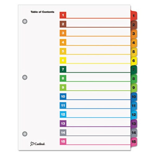 Cardinal® OneStep Printable Table of Contents and Dividers, 15-Tab, 1 to 15, 11 x 8.5, White, Assorted Tabs, 1 Set Item: CRD61518