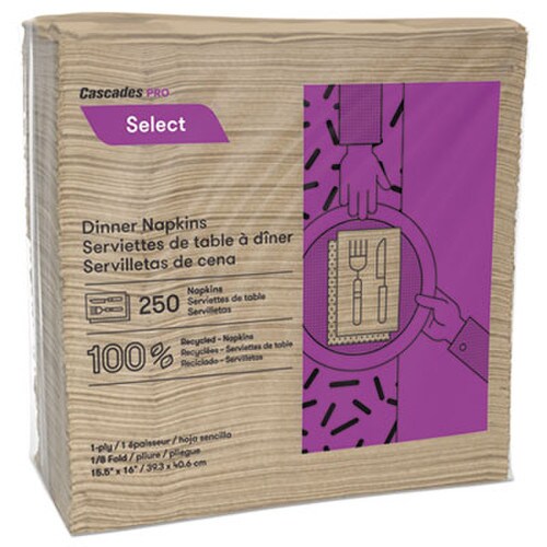 Cascades PRO Select Dinner Napkins, 1-Ply, 16 x 15.5, Natural, 250/Pack, 12 Packs/Carton Item: CSDN055