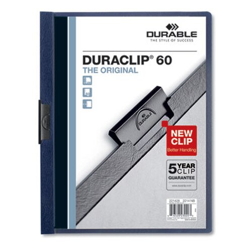 Durable® DuraClip Report Cover with Clip Fastener, 8.5 x 11, Clear/Navy, 25/Box Item: DBL221428