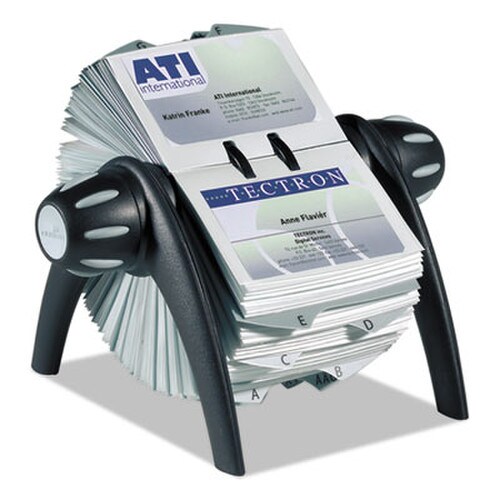 Durable® VISIFIX Flip Rotary Business Card File, Holds 400 2.88 x 4.13 Cards, 8.75 x 7.13 x 8.06, Plastic, Black/Silver Item: DBL241701