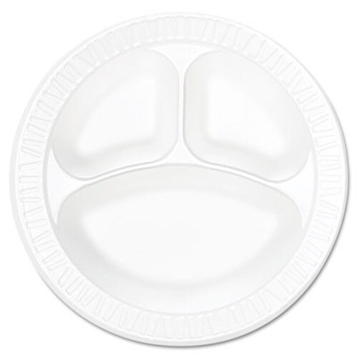 Dart® Concorde Foam Plate, 3-Compartment Plate, 10.25" dia, White, 125/Pack, 4 Packs/Carton Item: DCC10CPWCR