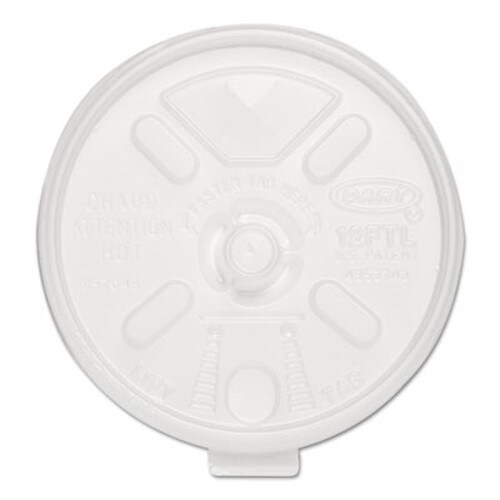 Dart® Lift n' Lock Plastic Hot Cup Lids, With Straw Slot, Fits 10 oz to 14 oz Cups, Translucent, 100/Sleeve, 10 Sleeves/Carton Item: DCC12FTLS