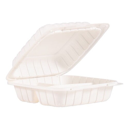 Dart® Hinged Lid Containers, 3-Compartment, 8.3 x 8 x 3, White, Plastic, 150/Carton Item: DCC85MFPPHT3