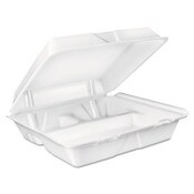 Dart® Foam Hinged Lid Container, 3-Compartment, 8 oz, 9 x 9.4 x 3, White, 200/Carton Item: DCC90HT3R