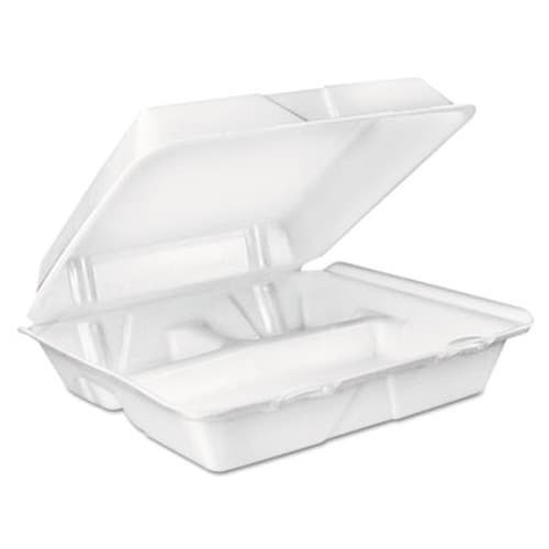 Dart® Foam Hinged Lid Container, 3-Compartment, 8 oz, 9 x 9.4 x 3, White, 200/Carton Item: DCC90HT3R