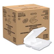 Dart® Foam Hinged Lid Containers, 3-Compartment, 9.25 x 9.5 x 3, White, 200/Carton Item: DCC95HT3R