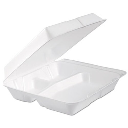 Dart® Foam Hinged Lid Container, 3-Compartment, 9.3 x 9.5 x 3, White, 100/Bag, 2 Bag/Carton Item: DCC95HTPF3R