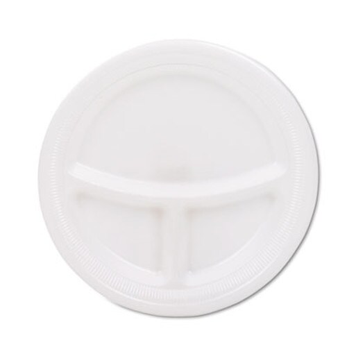 Dart® Mediumweight Foam Plates, 3-Compartment Plate, 9" dia, White, 125/Pack Item: DCC9CPWQRPK