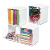 deflecto® Tilt Bin Interlocking 4-Bin Organizer, Plastic, 4.63 x 4.88 x 5.5, White/Clear Item: DEF421103