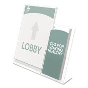 deflecto® Superior Image Slanted Sign Holder with Side Pocket, 13.5w x 4.25d x 10.88h, Clear Item: DEF599401