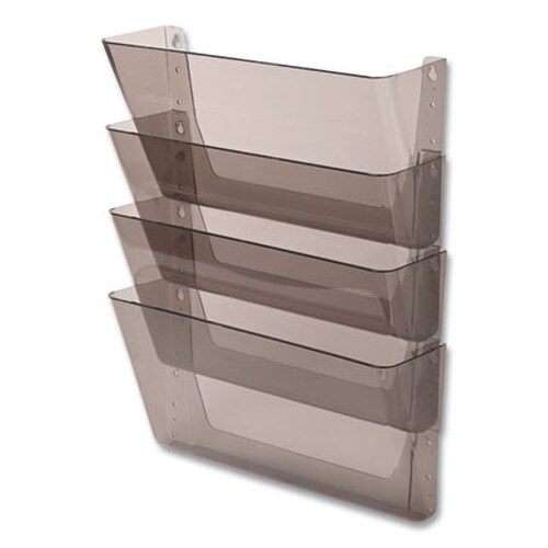 deflecto® DocuPocket Stackable Four-Pocket Wall File, 4 Sections, Letter Size, 13" x 4", Smoke Item: DEF73402