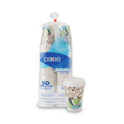 Dixie® PerfecTouch Paper Hot Cups and Lids Combo, 12 oz, Multicolor, 50 Cups/Lids/Pack Item: DXE5342COMBO600