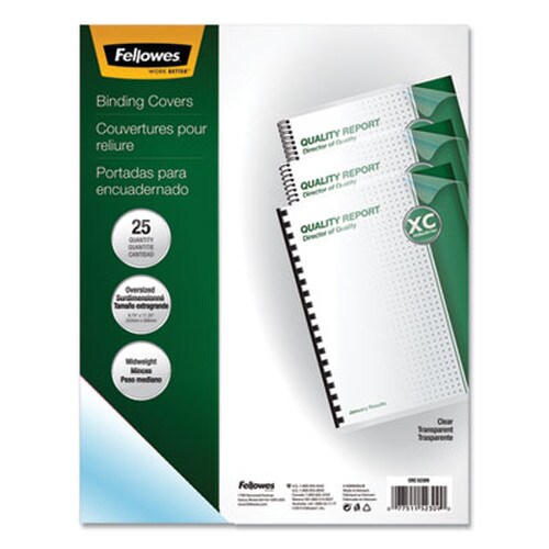 Fellowes® Crystals Transparent Presentation Covers for Binding Systems, Clear, with Round Corners, 11.25 x 8.75, Unpunched, 25/Pack Item: FEL52309