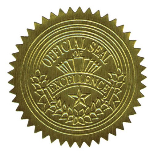 Geographics® Self-Adhesive Embossed Seals, 2" dia, Gold, 20/Sheet, 5 Sheets/Pack Item: GEO20014
