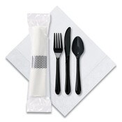 Hoffmaster® CaterWrap Cater to Go Express Cutlery Kit, Fork/Knife/Spoon/Napkin, Black, 100/Carton Item: HFM119901