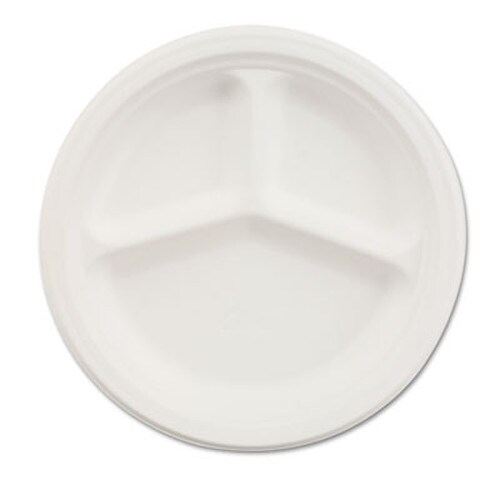 Chinet® Paper Dinnerware, 3-Compartment Plate, 10.25" dia, White, 500/Carton Item: HUH21204CT