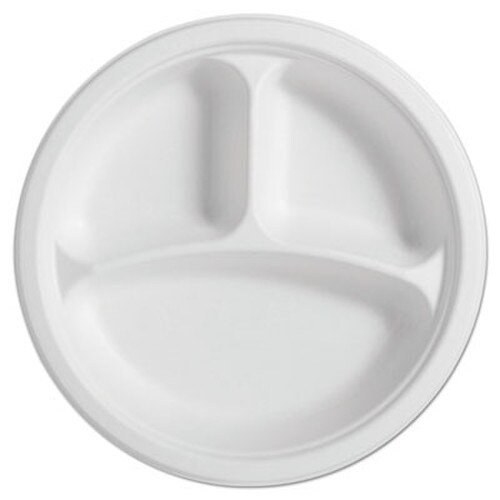 Chinet® PaperPro Naturals Fiber Round Plates, 3-Compartment Plate, 10.25" dia, Natural, 125/Pack, 4 Packs/Carton Item: HUH25777CT