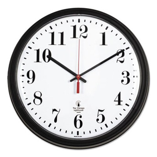 Chicago Lighthouse Black Quartz CONTRACT Clock, 13.75" Overall Diameter, Black Case, 1 AA (sold separately) Item: ILC67700002