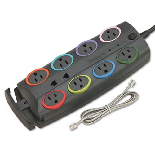 Kensington® SmartSockets Surge Protector, 8 AC Outlets, 8 ft Cord, 3,090 J, Dark Gray Item: KMW62691