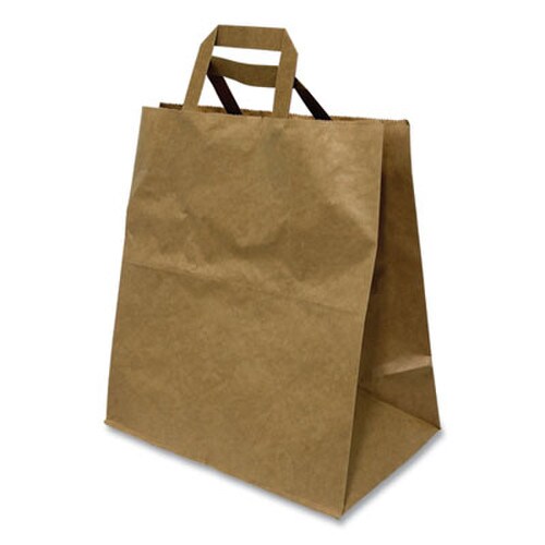 Kari-Out® Kraft Paper Bags, Natural Kraft Flat Handles, 11" x 7" x 12", Brown, 250/Carton Item: KOT1200410