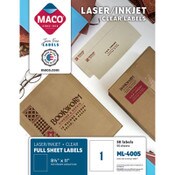 MACO® Matte Clear Printable Shipping Address Labels, Inkjet/Laser Printers, 8.5 x 11, Matte Clear, 50/Box Item: MACML4005