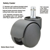 Master Caster® Safety Casters, Oversized Neck, Grip Ring Type B Stem, 2" Soft Polyurethane Wheel, Matte Black, 5/Set Item: MAS64335