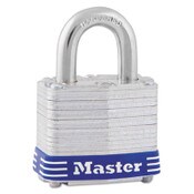Master Lock® Four-Pin Tumbler Laminated Steel Lock, 2" Wide, Silver/Blue, 2 Keys Item: MLK5D