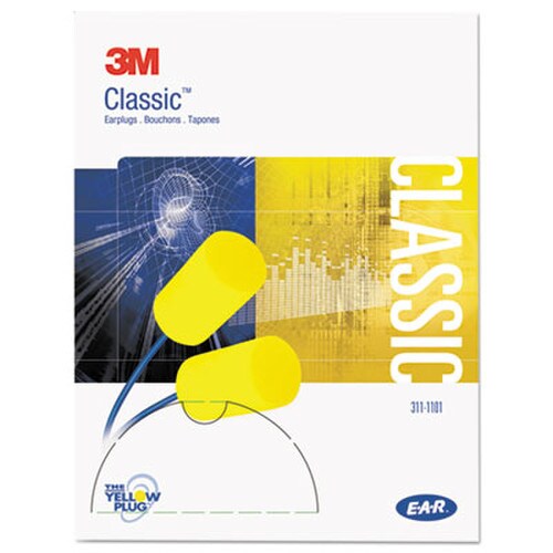 3M™ E-A-R Classic Earplugs, Corded, PVC Foam, Yellow, 200 Pairs/Box Item: MMM3111101
