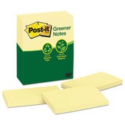 Post-it® Greener Notes Original Recycled Note Pads, 3" x 5", Canary Yellow, 100 Sheets/Pad, 12 Pads/Pack Item: MMM655RPYW