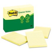 Post-it® Greener Notes Original Recycled Note Pads, Note Ruled, 4" x 6", Canary Yellow, 100 Sheets/Pad, 12 Pads/Pack Item: MMM660RPYW