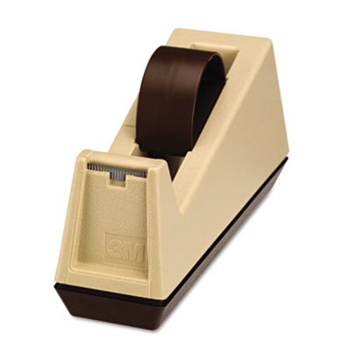 Scotch® Heavy-Duty Weighted Desktop Tape Dispenser, 3" Core, Plastic, Putty/Brown Item: MMMC25