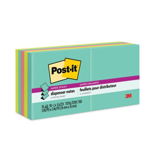 Post-it® Dispenser Notes Super Sticky Pop-up 3 x 3 Note Refill, 3" x 3", Supernova Neons Collection Colors, 90 Sheets/Pad, 10 Pads/Pack Item: MMMR33010SSMIA