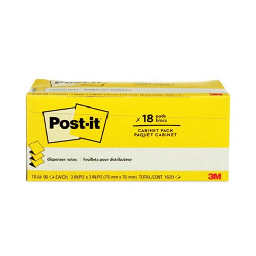 Post-it® Pop-up Notes Original Canary Yellow Pop-up Refill Cabinet Pack, 3" x 3", Canary Yellow, 90 Sheets/Pad, 18 Pads/Pack Item: MMMR33018CP