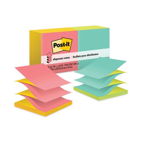 Post-it® Dispenser Notes Original Pop-up Refill, Poptimistic Collection Alternating-Color Value Pack, 3" x 3", 100 Sheets/Pad, 12 Pads/Pack Item: MMMR330NALT