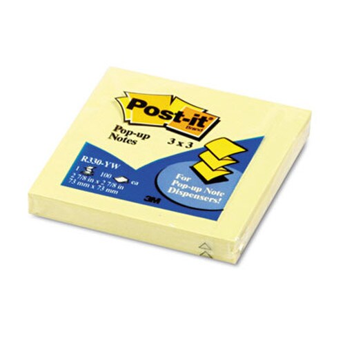 Post-it® Pop-up Notes Original Canary Yellow Pop-up Refill, 3" x 3", Canary Yellow, 100 Sheets/Pad, 12 Pads/Pack Item: MMMR330YW