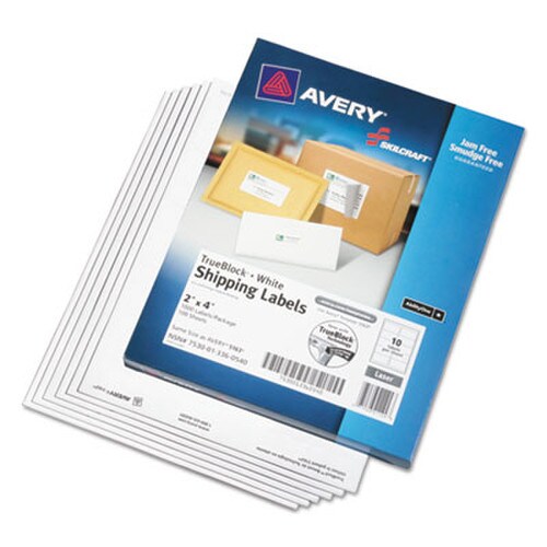 AbilityOne® 7530013360540, SKILCRAFT Laser Labels, Label Printers, 2 x 4, White, 10/Sheet, 100 Sheets/Box Item: NSN3360540