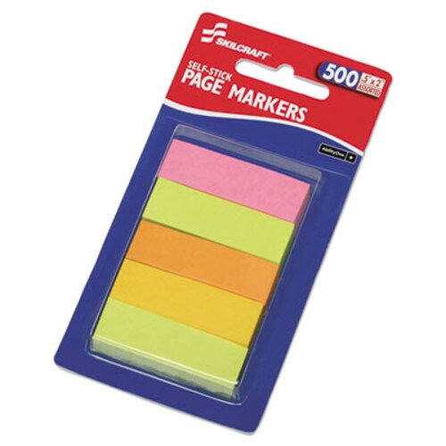 AbilityOne® 7510014214751, SKILCRAFT Self-Stick Tabs/Page Markers, 2", Neon, Assorted, 500/Pack Item: NSN4214751
