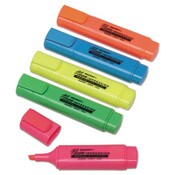 AbilityOne® 7520014636556, SKILCRAFT Flat Fluorescent Highlighter, Assorted Ink Colors, Chisel Tip, Assorted Barrel Colors, 5/Set Item: NSN4636556
