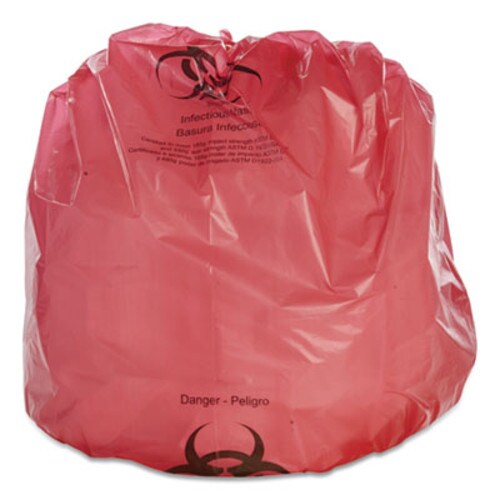 AbilityOne® 8105015173664, SKILCRAFT Biohazard Can Liners, Biohazard Infectious Waste, 55 gal, 3 mil, 37" x 50", Red, Flat Pack, 37/Box Item: NSN5173664