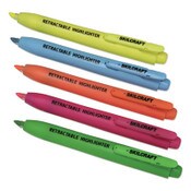 AbilityOne® 7520015548211, SKILCRAFT Retractable Highlighter, Assorted Ink Colors, Chisel Tip, Assorted Barrel Colors, 5/Set Item: NSN5548211