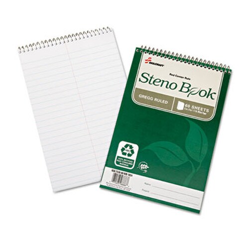 AbilityOne® 7530016002029, SKILCRAFT Recycled Steno Pad, Gregg Rule, Green Cover, 60 White 6 x 9 Sheets, 6/Pack Item: NSN6002029