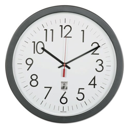 AbilityOne® 6645016238823 SKILCRAFT Self-Set Wall Clock, 14.5" Overall Diameter, Black Case, 1 AA (sold separately) Item: NSN6238823