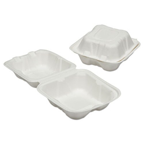 AbilityOne® 7350016646906, SKILCRAFT Clamshell Hinged Lid ToGo Food Containers, 6 x 6 x 3, White, Paper, 400/Box Item: NSN6646906